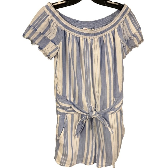 Vineyard Vines Women Shoulder Stripe Romper Gauze Cotton Blue White Size S - Picture 3 of 14